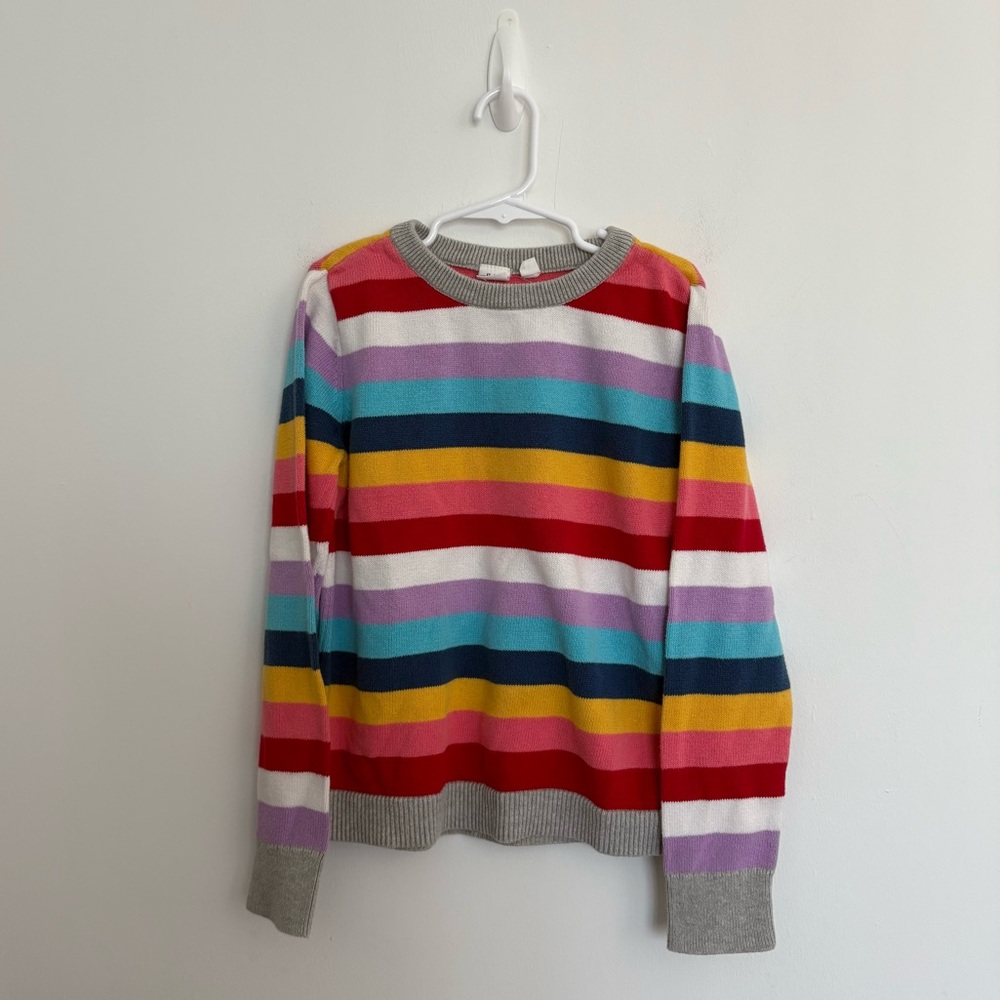 Gap Kids Girls Sweater Large 10 Multicolor Striped Crewneck 100% Cotton Casual